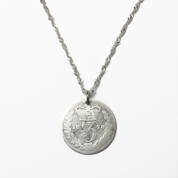 Jewelry - Antique 1878 Sterling Coin Necklace — 925 Sterling Silver Chain (18-inch) Italy